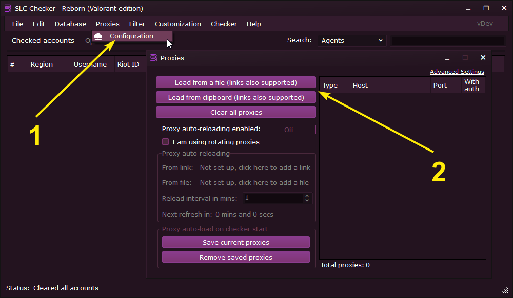 Proxies import panel
